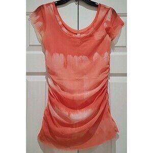 VTG 00s Y2K Sweet Pea Peach Sheer Mesh Scoop Neck Cap Sleeve Top Sz Medium